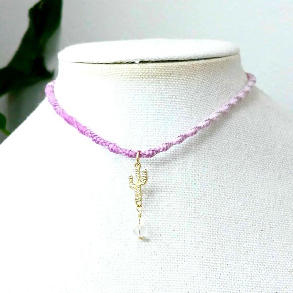 Macrame Choker & Bracelet Set, Cactus Holographic Dainty Boho Chic Minimalist - Picture 4 of 6